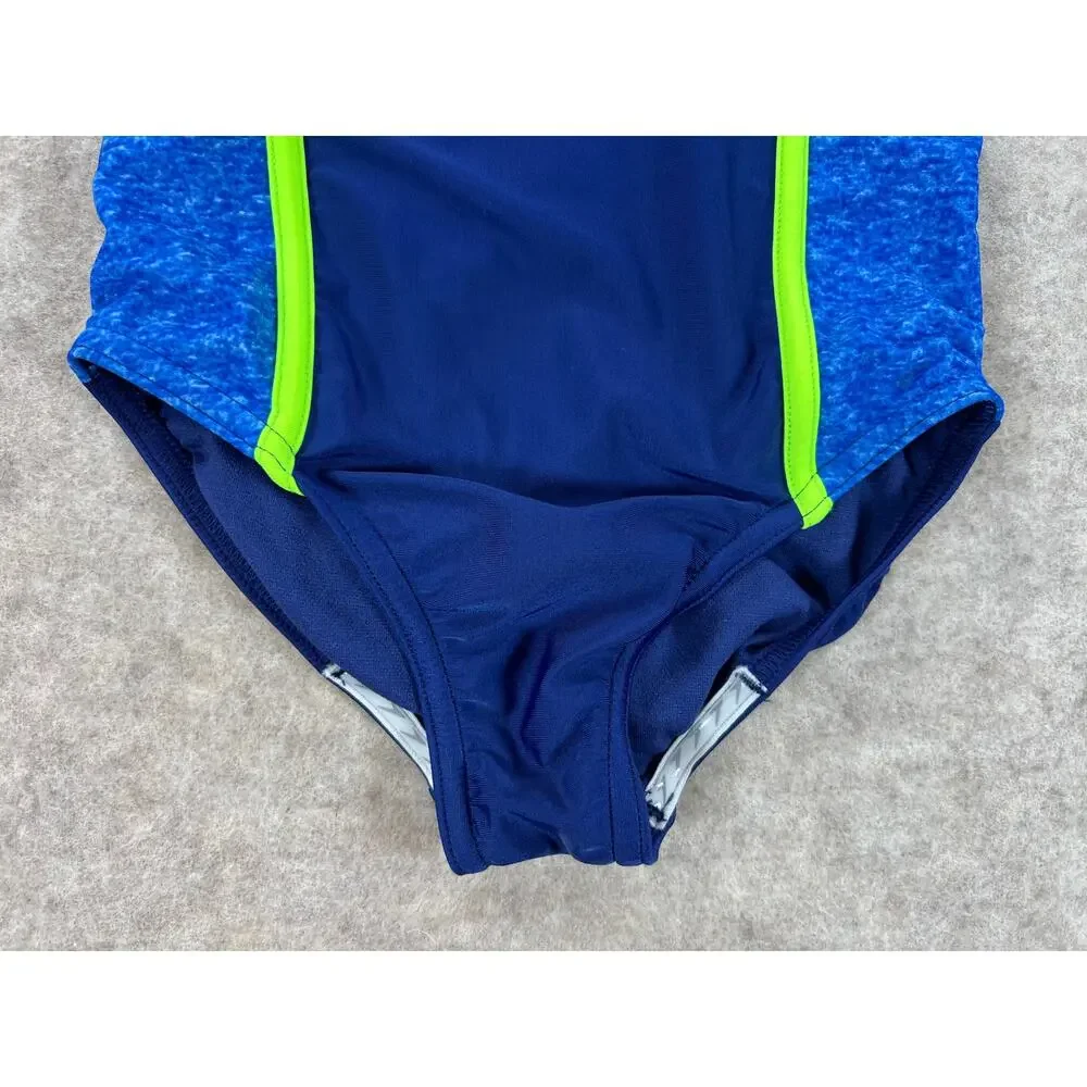 Speedo Girls Racerback One Piece Swimsuit Blue Green XS (5/6)